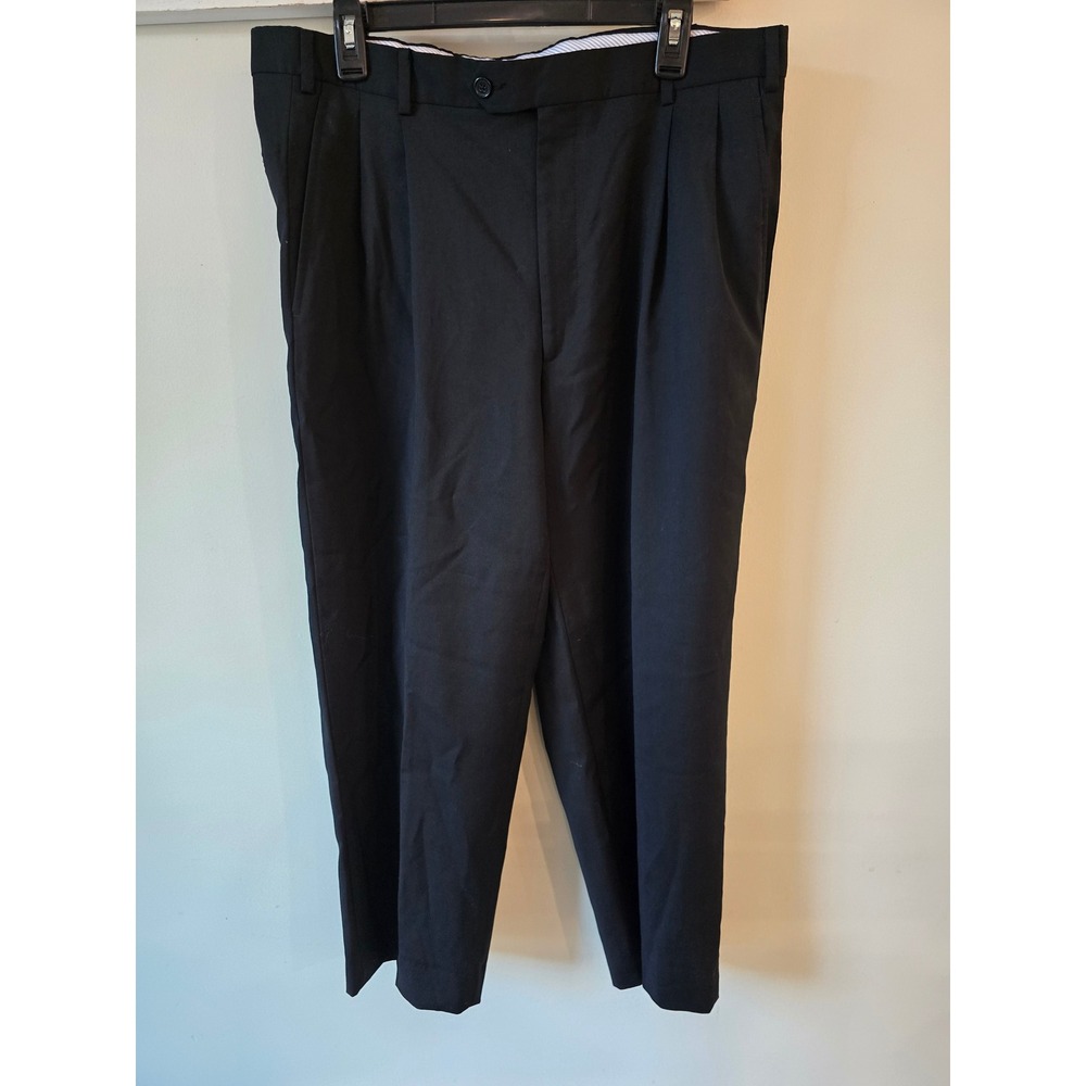 Kirkland Signature Mens 36x30 Black 100% Wool Pleated Dress Pants Made in Italy
